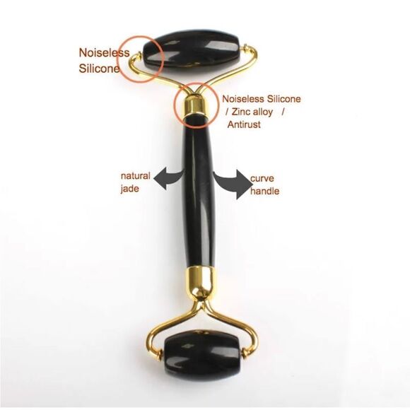 NEW GUA SHA ROLLER JADE SET IN BLACK - Picture 2 of 5